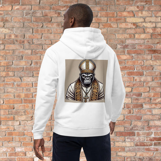 Gorilla Pope WHITE felpa con cappuccio unisex premium